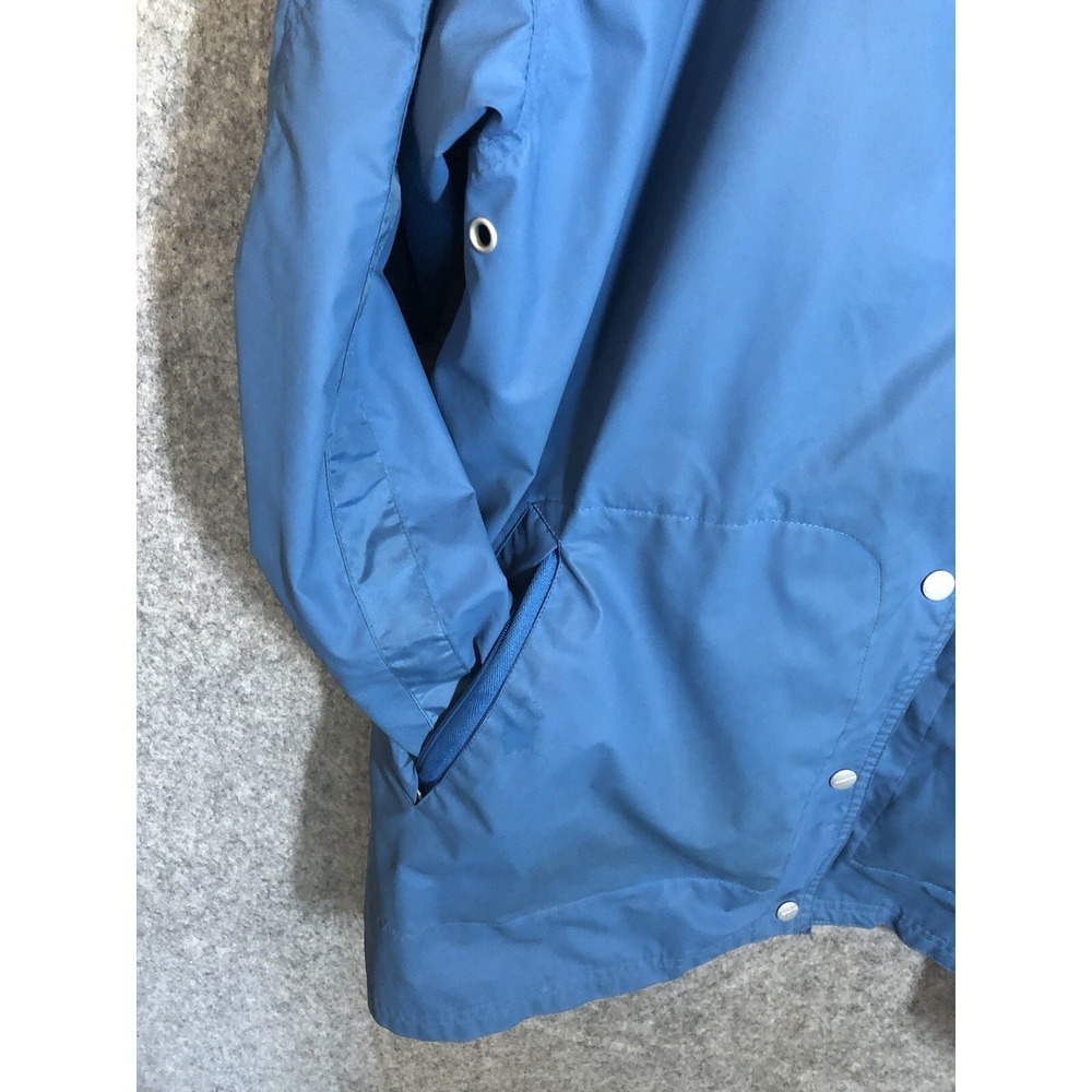Vintage Nike Coat Womens Medium Blue Nylon Windbreaker Raincoat Hood Classic - Picture 2 of 11